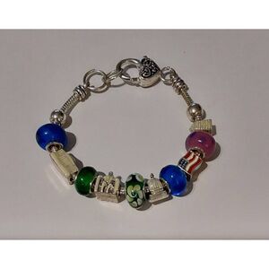 Last One~July 4th USA Patriotic Murano Glass & Euro Charm Bracelet